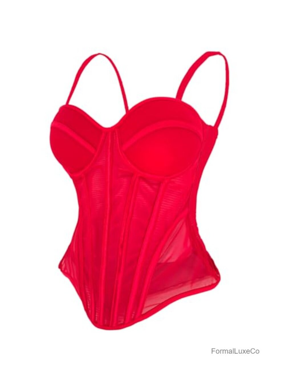 ELLACCI Women's Mesh Corset Top Sheer Bustier with Boning Padded Cup